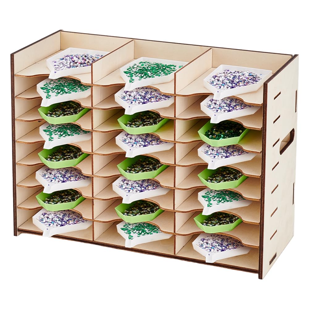 PH PandaHall 24 Grids Rhinestone Tray Diamond Art Storage Box Wooden Diamond Painting Tray Organizer Diamond Accessories Holder Drill Pen Organizer Multi-boat Tray Storage Rack for DIY Gem Craft Nail