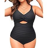 Tempt Me Plus Size One Piece Swimsuits - Women Cutout Bathing Suit Twist Front Ruched Swimwear