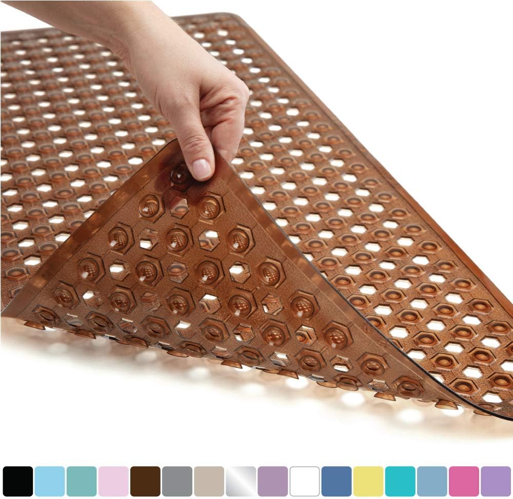 Gorilla Grip Original Patented Bath, Shower, Tub Mat, 35x16, Machine Washable, Antibacterial, BPA, Latex, Phthalate Free, Bathtub Mats with Drain Holes, Suction Cups, XL Size Bathroom Mats, Brown: Home & Kitchen
