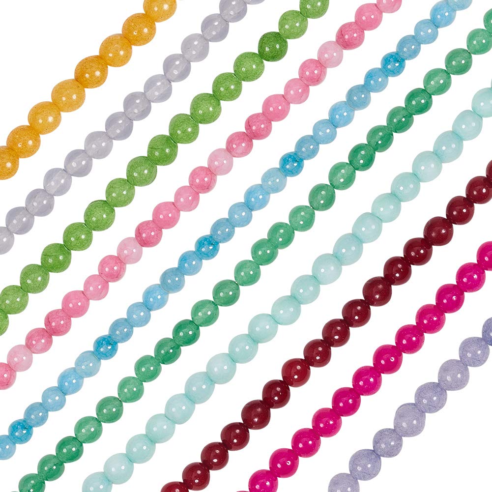 NBEADS 10 Strands 63 Pcs/Strand 6mm Mixed Color Natural Jade Beads, Round Beads for Bracelet Necklace Making