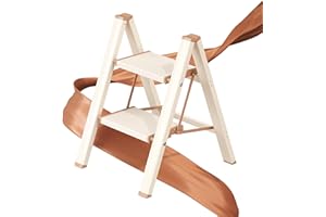 GameGem 2 Step Ladder, Folding Step Stool with Wider Pedal, Anti-Slip Feet & Non Slip Stripes, Aluminum Sturdy Material, 300Lbs Capacity, Elegant Look of Cream Chocolate Better Matches Your Home
