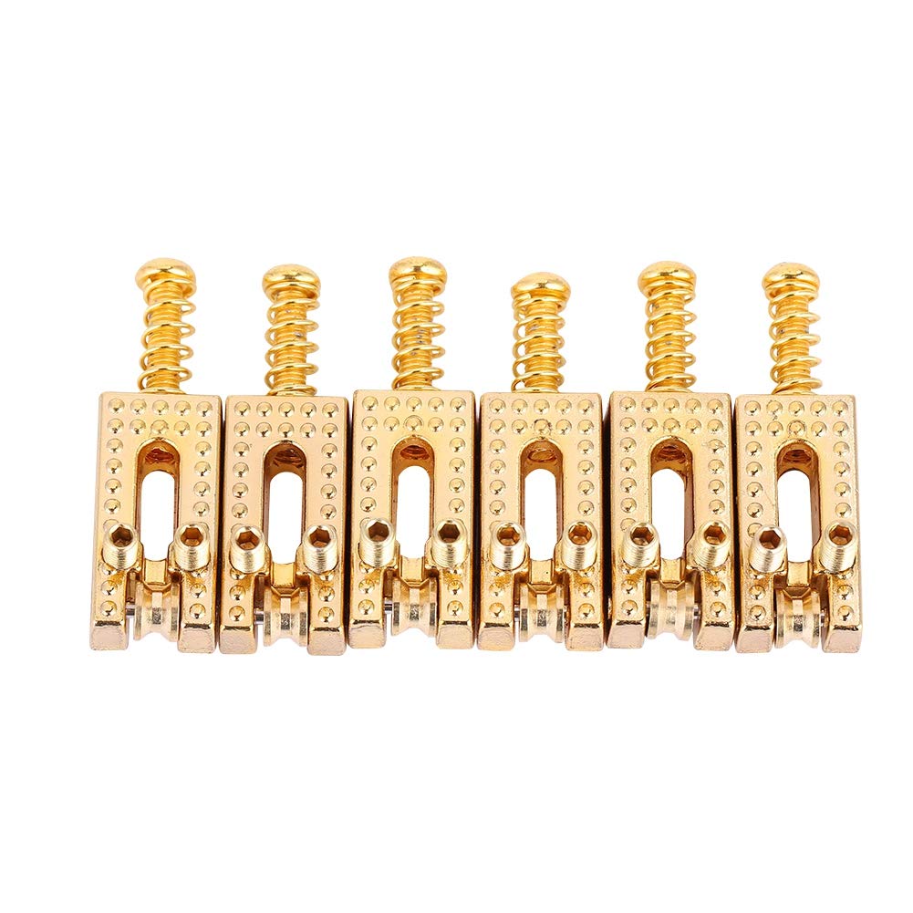 Alomejor Guitar Saddle Bridge Set 6PCS Metal Roller Bridge Repair Parts for Tele 6 String Guitar Replacement Use(Gold)