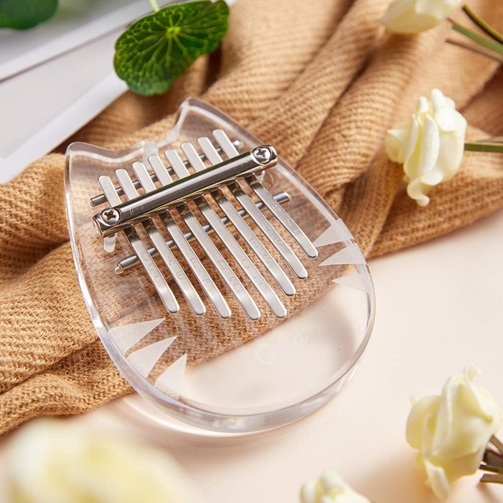 Alician 8 Key Kalimba Mini Portable Thumb Piano Finger Percussion Keyboard Pocket Musical Instrument with Random Color Necklace Acrylic Electronic Accessories