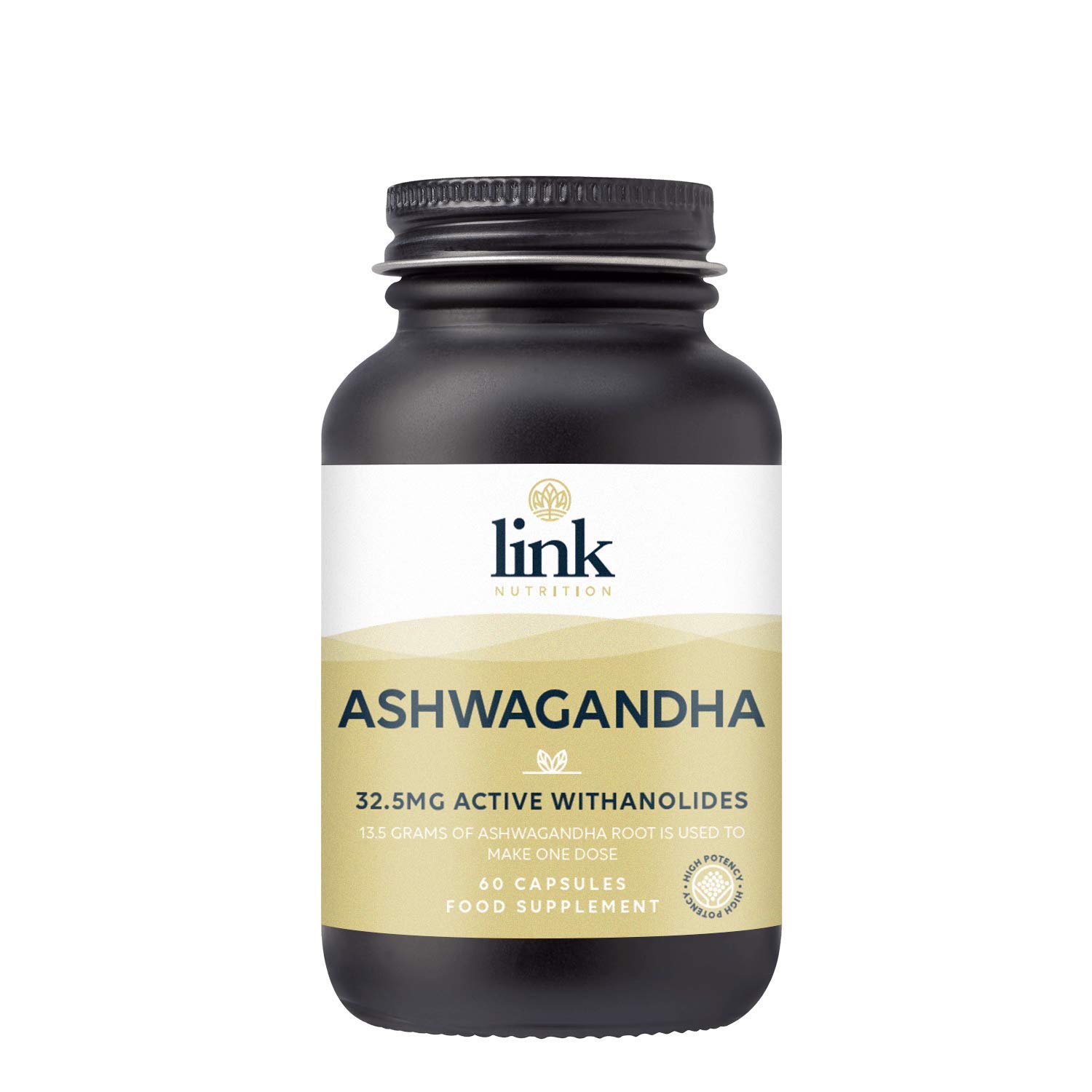 Ashwagandha Root Extract | 32.5mg Active Withanolides | Each dose is Made from Over 13.5 Grams Ashwagandha Root | High Strength | Vegan | 60 Capsules | Link Nutrition
