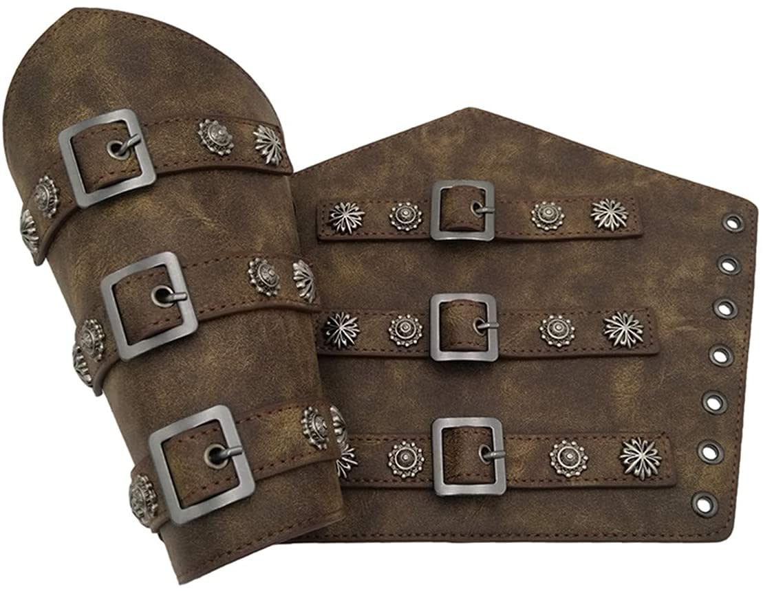 ITODA PU Leather Medieval Arm Guard Knight Gauntlet Armor Wristband Guard Vintage Archer Gauntlet Cosplay Costume Gothic Viking Punk Costume Wide Bracer Arm Cuff(1pcs)