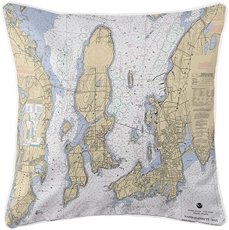 Island Girl Home IGH-P213 Ri: Narragansett Bay, Ri Nautical Chart Pillow,Multicolor,20x20
