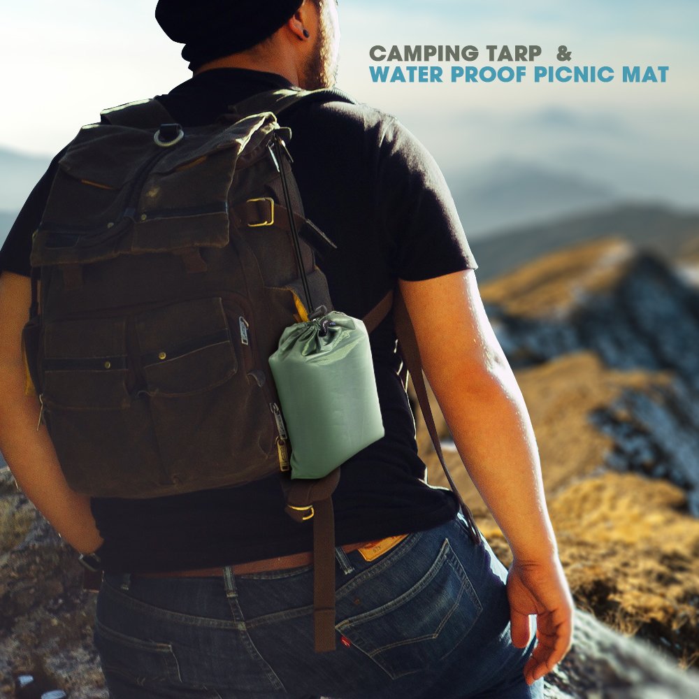 Camping Tarp Picnic Blanket AOPETIO-Rain Shed Sunshade Waterproof Multi-purpose Tent Accessories with Drawstring Carrying Bag