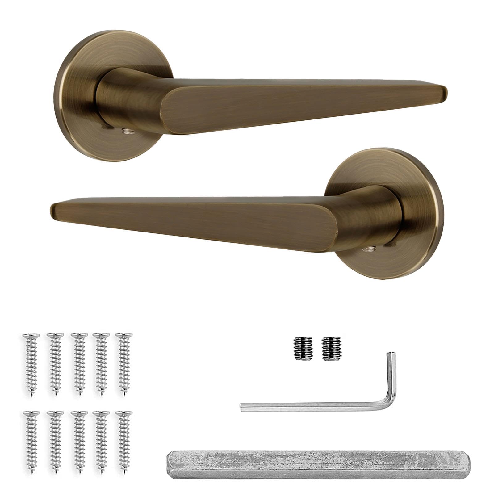Decoranddecor Terra Antique Brass Internal Door Handle Set, Aluminium Lever on Backplate for Wooden Interior Doors, Traditional Handle Pairs for Bedrooms, Bathroom and Hallway Doors