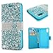 Badalink iPhone X Case, iPhone Xs Wallet Case Magnetic Kickstand Luxury Diamond Flip Cover Bling Rhinestone Leather Skin TPU Inner Shockproof Bumper Card Slot with Stylus Pen Dust Plug - Wallet Blue