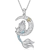 YAFEINI Mermaid Necklace Sterling Silver Mermaid Gift Crescent Moon Jewelry Gifts for Women