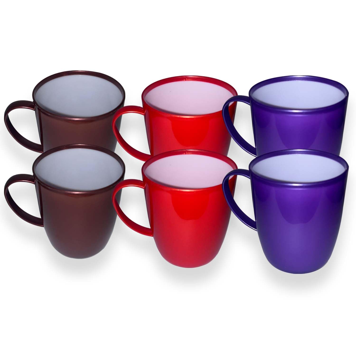 Cennet Plastic Drinking Mug with Handle - Reusable Unbreakable Lightweight Coffee Cups for Hot Cold Tea, Milk, Water, Juice - Office, Camping,Travel, Party, BPA Free (Pack of 6) (Solid)