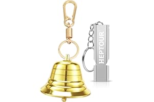 Heptour Loud Bear Bell with Emergency Whistle Set for Hikers, Solid Brass Bear Bells with Silencer，Emergency Whistles and Carabiner for Hiking/Survival/Camping/Climbing/Boating