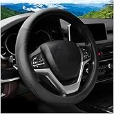 FALVFUN Car Steering Wheel Cover, 14.5"-15" Leather Anti-Slip Sporty Vehicle Steering Wheel Protector, Soft Breathable Auto Interior Decoration Accessories, Universal for SUV Truck Sedan (Black)