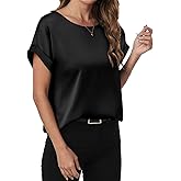 ANRABESS Women's Summer Dressy Casual Short Sleeve Shirts Crewneck Satin 2026 Business Office Work Blouse Tops