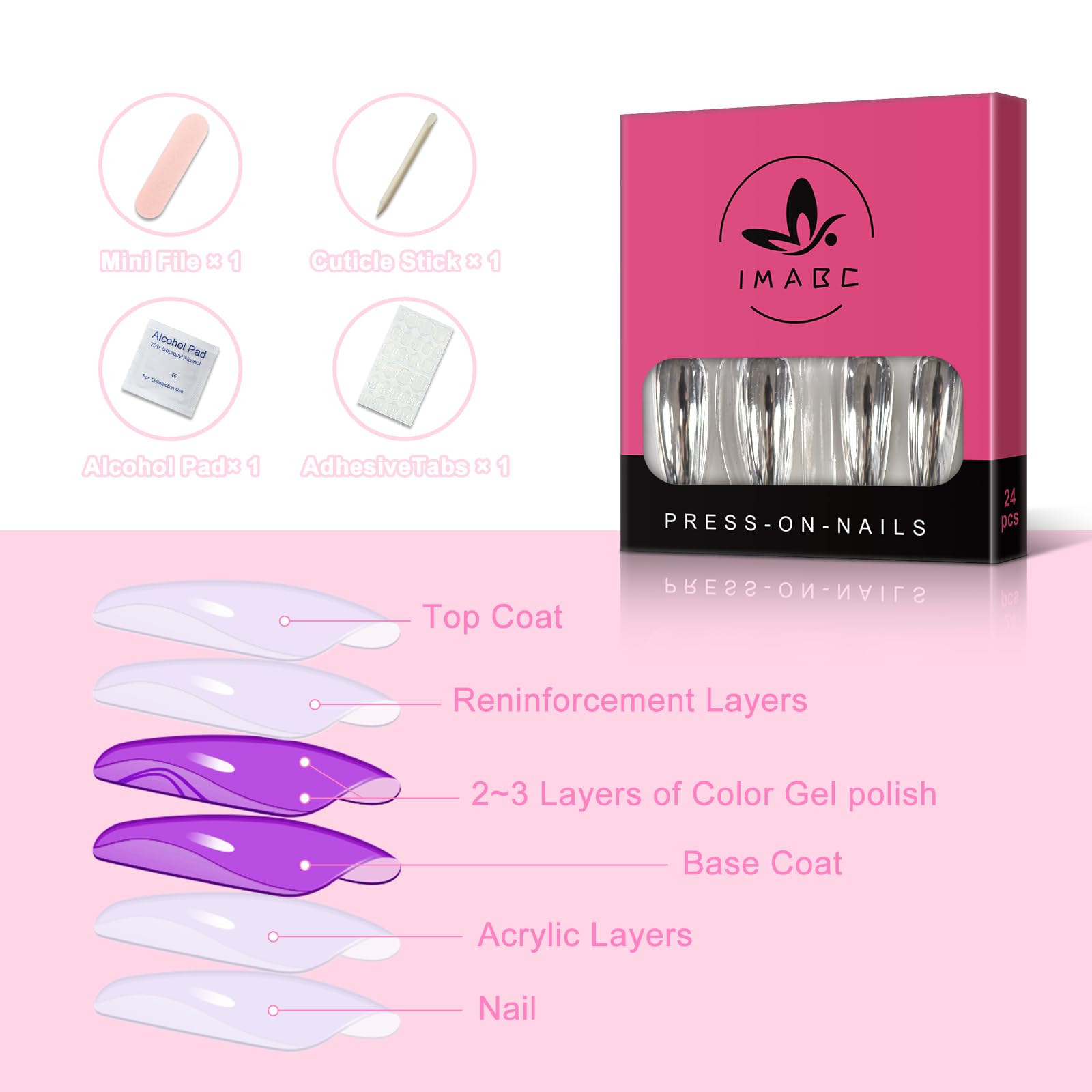 iMABC Silver Punk Metallic Press On False Nails Long Coffin Ballerina Chrome Mirror Fake Nails Full Cover Acrylic Nail Tips with Glue Tape For Women And Girls - Image 5