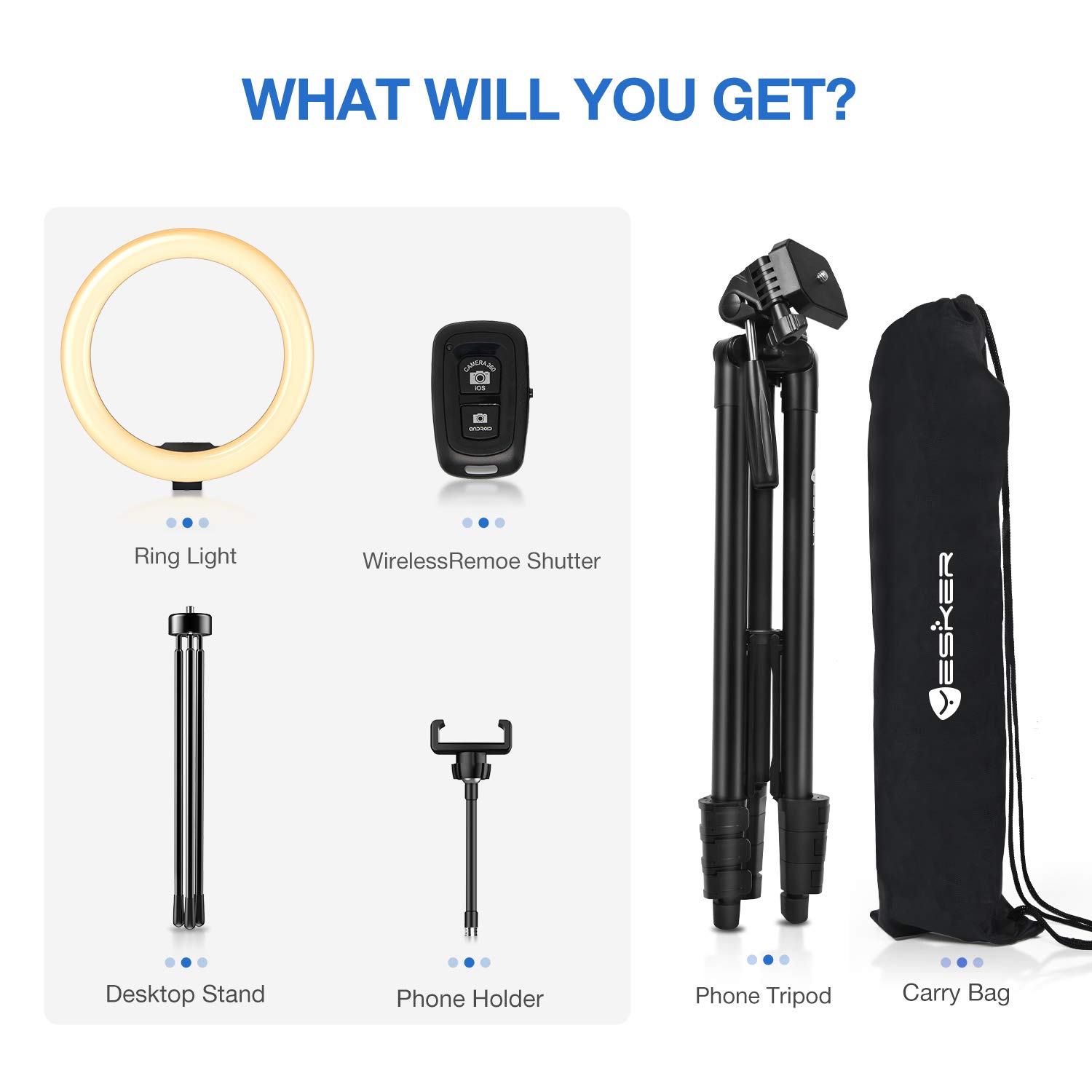 Yesker 10'' Ring Light with 51” Tripod Flexible Stand LED Selfie RingLight 10 Brightness with Camera Remote Shutter Phone Holder for TikTok YouTube Video Live Stream Makeup…