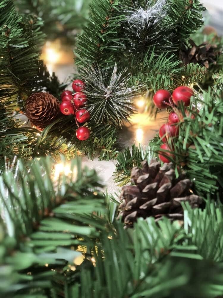 Wreaths, Garlands & Swags - Pre-Lit Artificial Christmas Garland, Green, White Lights 50, Decorated with Pine Cones, Berry Clusters, Plug in, Christmas Decorations, 9 Feet