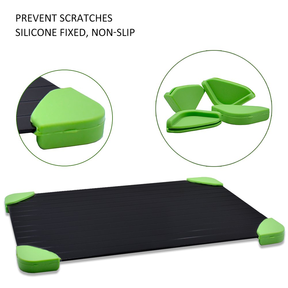 Rapid Defrosting Tray For Fast Thawing Meat Or Frozen Food-Safety, Economic, No Electricity, No Lost Food Flavors, With Green Silicone Border
