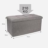 Dripex Large Folding Storage Ottoman Grey Linen 80L 76x38x38 cm view 3