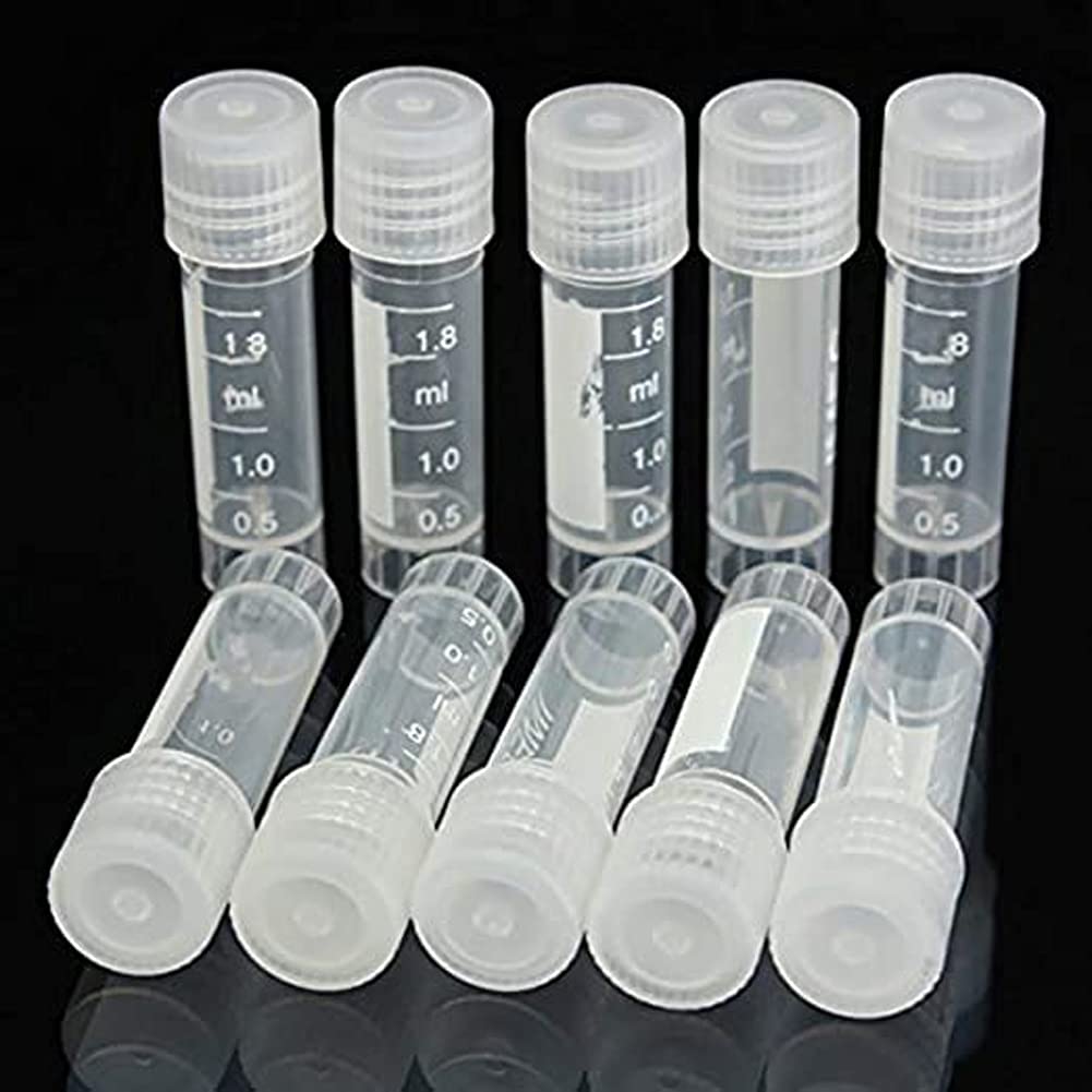 ChenXi Shop Pack 20 2ml Graduated Plastic Clear Test Tubes Cryovial Cryogenic Vial Tube Self Standing with Cap