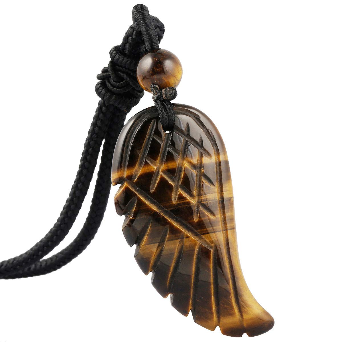 Nupuyai Tiger's Eye Angel Wing Crystal Necklace for Women Men, Carved Reiki Healing Stone Pendant with Adjustable Cord 62cm โ image 1
