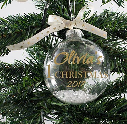 My Enchanted Door 1st Christmas Personalised 8cm Glass Round Bauble - Crystal Filled (Gold)