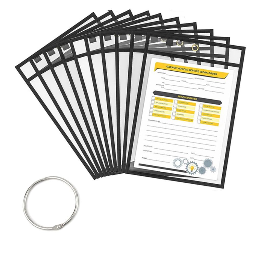 10 Packs A4 Black Dry Erase Pockets Transparent Dry Erase Sheets 10 X 14 Inch Reusable Plastic Wallets Hanging Job Ticket Protector Write and Wipe Pocket Dry Erase Holder Pocket Protectors