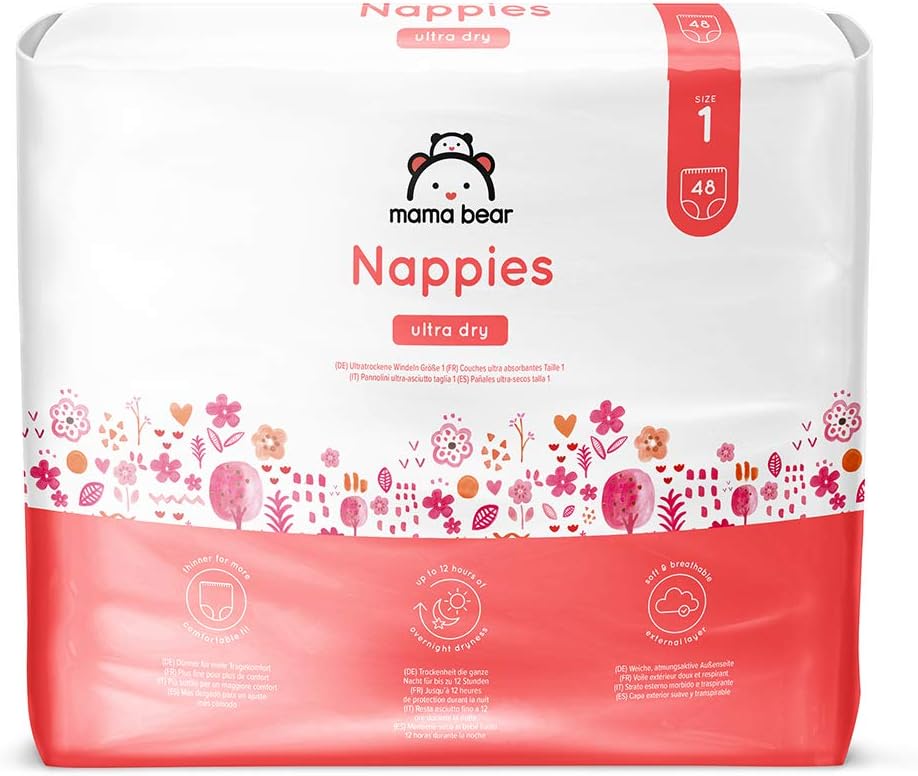 Amazon Brand Mama Bear 96 Ultra Dry Nappies Size 1 (25 kg