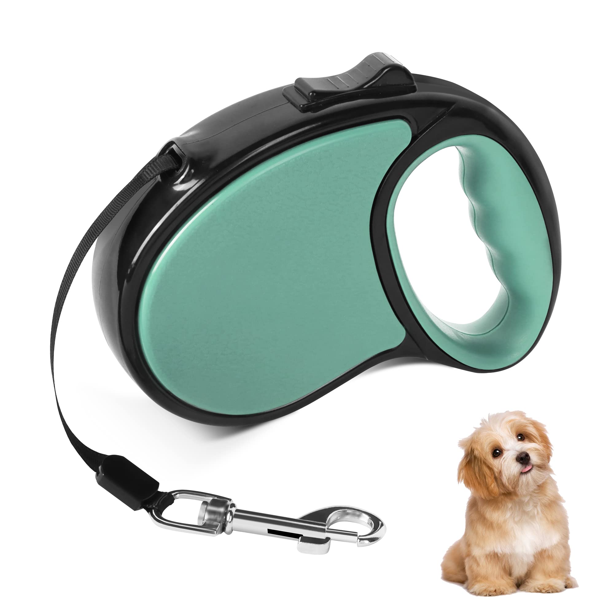 Beaface Retractable Dog Lead for Small Medium Dogs Up to 20KG, Retractable Dog Leads 16ft/5M, Extendable Dog Leads with Anti-Slip Handle, Anti-Tangled Strong Nylon Tape (Green)