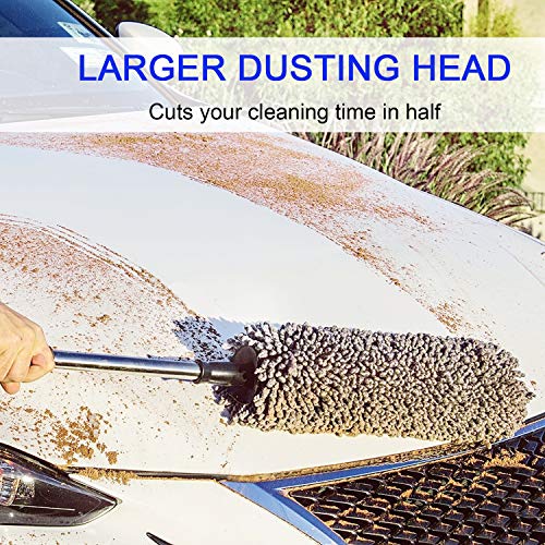 Car Duster, Anumit Car Microfiber Duster Cleaner with Long Extendable Handle, 2 Lint Microfiber Cleaning Cloths, Multipurpose Perfect Duster for Exterior Interior, Motorcycle, Pickup Truck, ATV, UTV