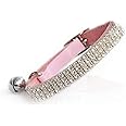 CHUKCHI Soft Velvet Safe Cat Adjustable Collar Bling Diamante with Bells,11 inch for Small Dogs and Cats (Pink)