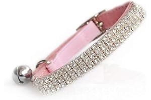 CHUKCHI Soft Velvet Safe Cat Adjustable Collar Bling Diamante with Bells,11 inch for Small Dogs and Cats (Pink)