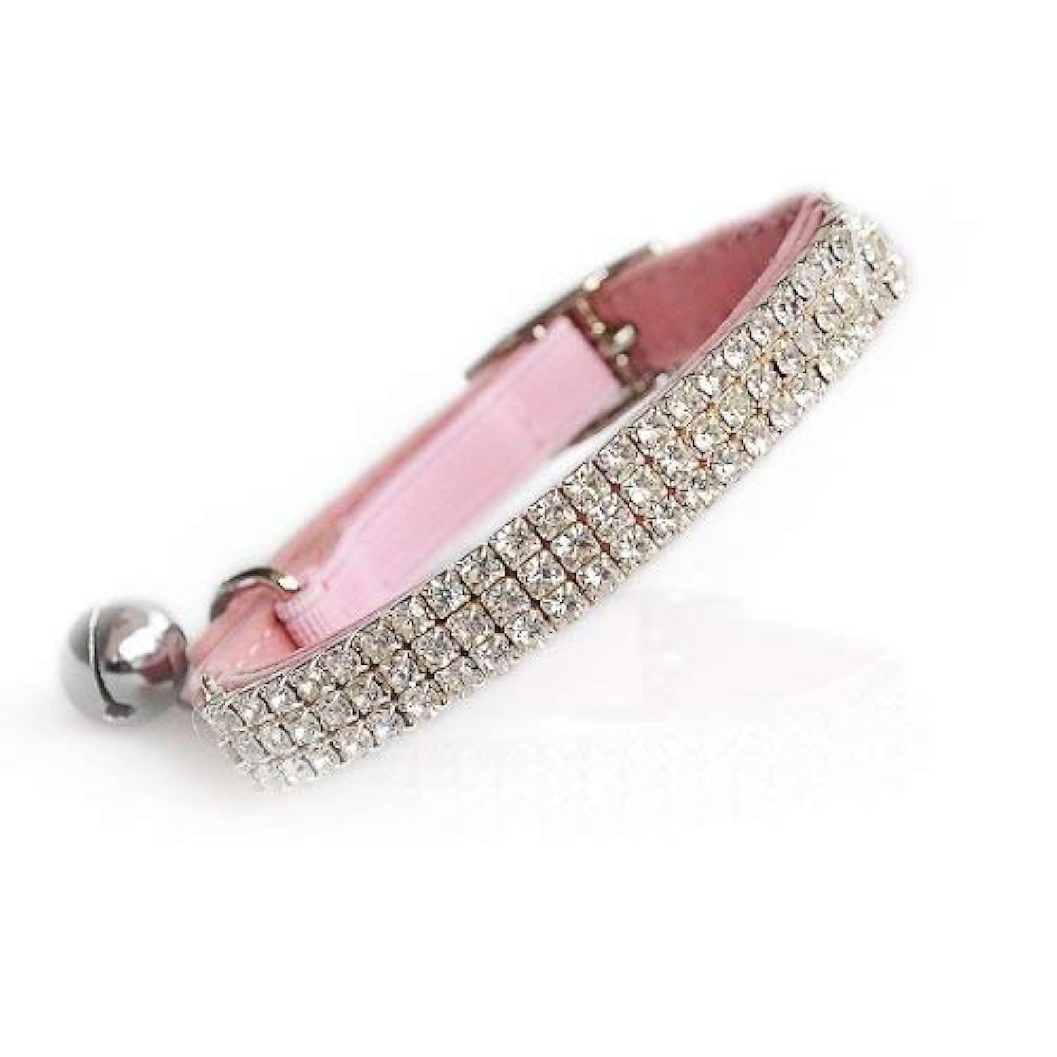 Photo 1 of CHUKCHI Soft Velvet Safe Cat Adjustable Collar Bling Diamante with Bells,11 inch for Small Dogs and Cats (Pink)