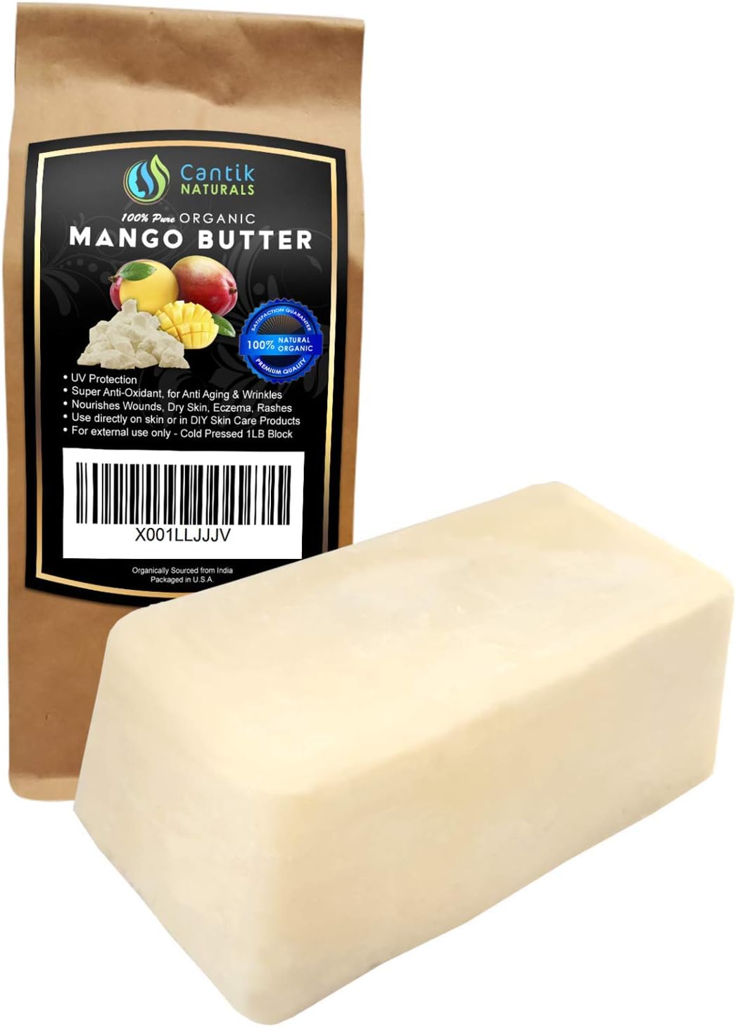 Mango Butter Organic Unrefined - Use Alone or in DIY Beauty Products, Body Butter, Lip Conditioner, DIY Lotion - 1LB Bar