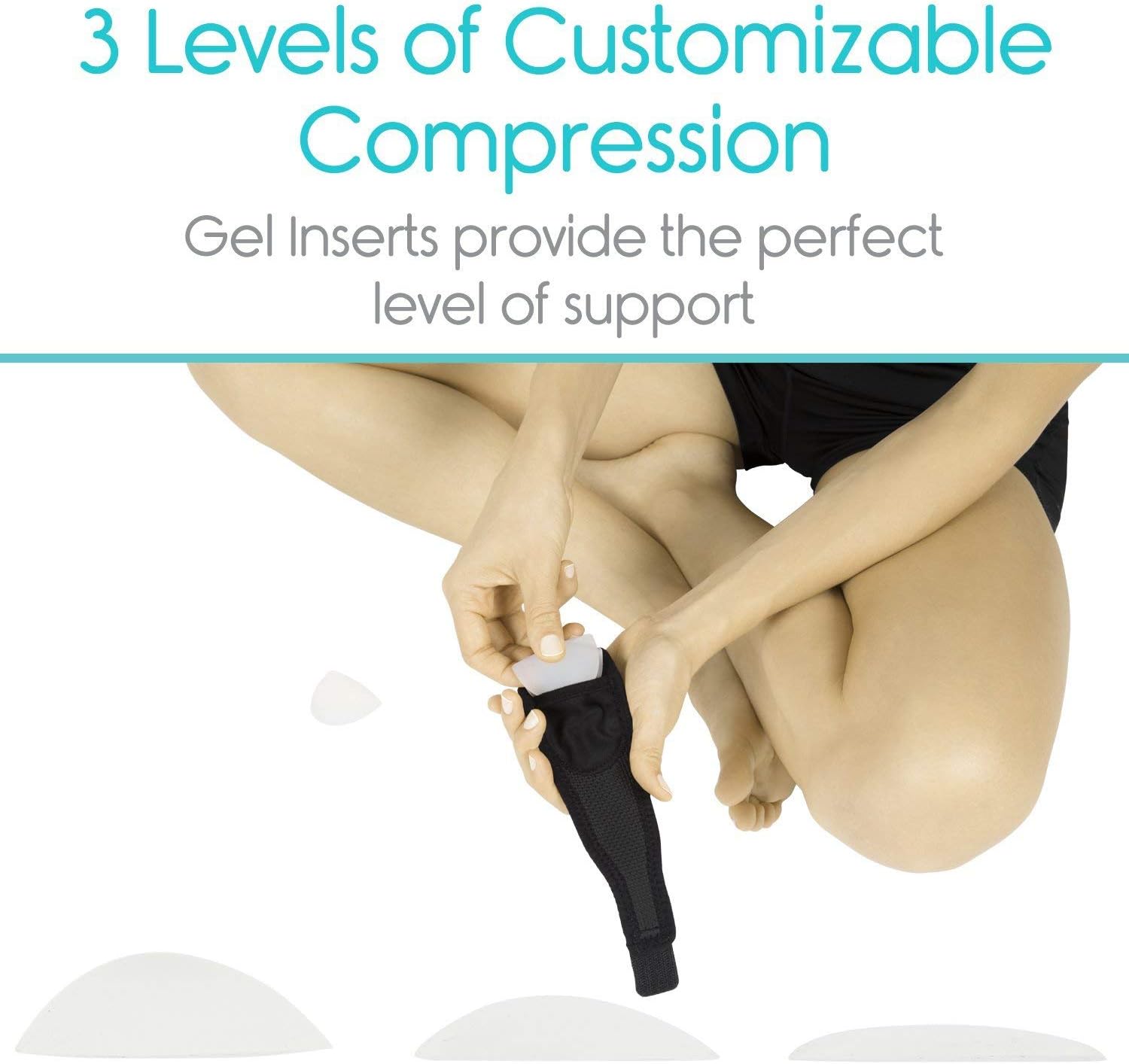 Vive Arch Support Brace (Pair) - Plantar Fasciitis Gel Strap for Men, Woman - Orthotic Compression Support Wrap Aids Foot Pain, High Arches, Flat Feet, Heel Fatigue - Insert for Under Socks (Black): Health & Personal Care