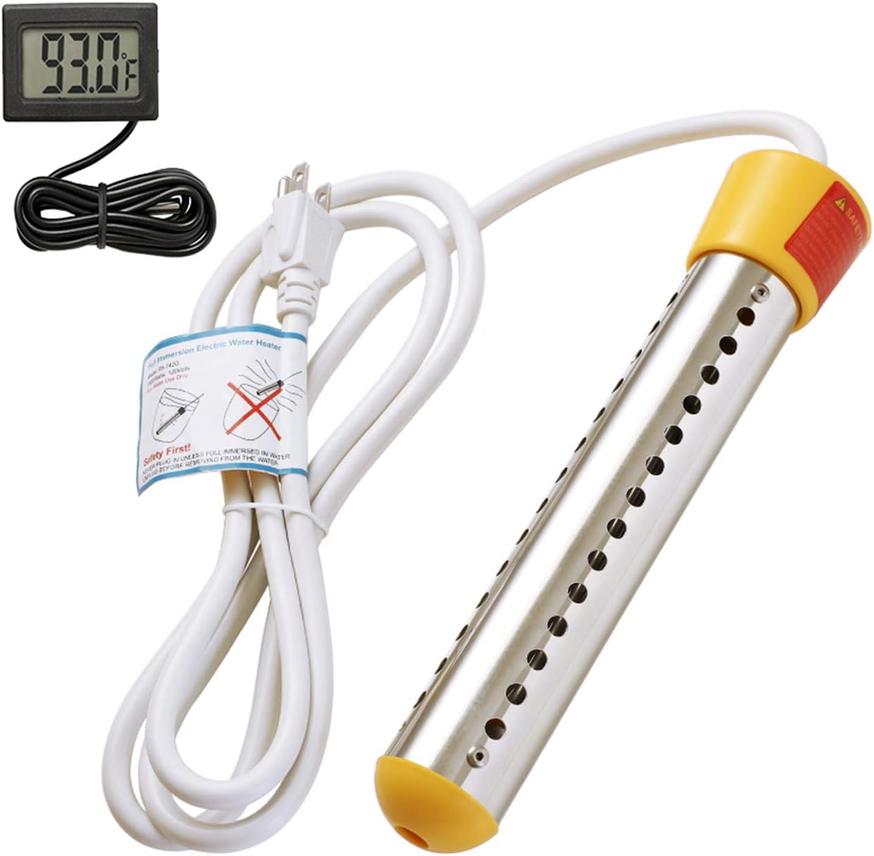GESAIL 1500W Electric Immersion Heater, Submersible Water Heater With Stainless Steel Guard, Bucket Water Heater Used For Camping Water Heater And Pool Warmer With UL Listed, Rv Water Heater(Yellow) - - 