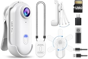 BOBLOV W4 2K Mini Body Camera, Wearable Camera with 360°Rotatable Clip & Magnetic Clip, 120 Minutes for Recording (White 128G