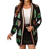 Women Christmas Ugly Open Front Knit Cardigans Warm Holiday with Pockets Sweaters XXXL