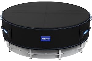 Holiwei 10 Ft Round Pool Cover with Reflective Strips, 420D Swimming Pool Cover for Above Ground Pools, Solar Cover with Drawstring and Ground Nails for Dustproof, UV Protected