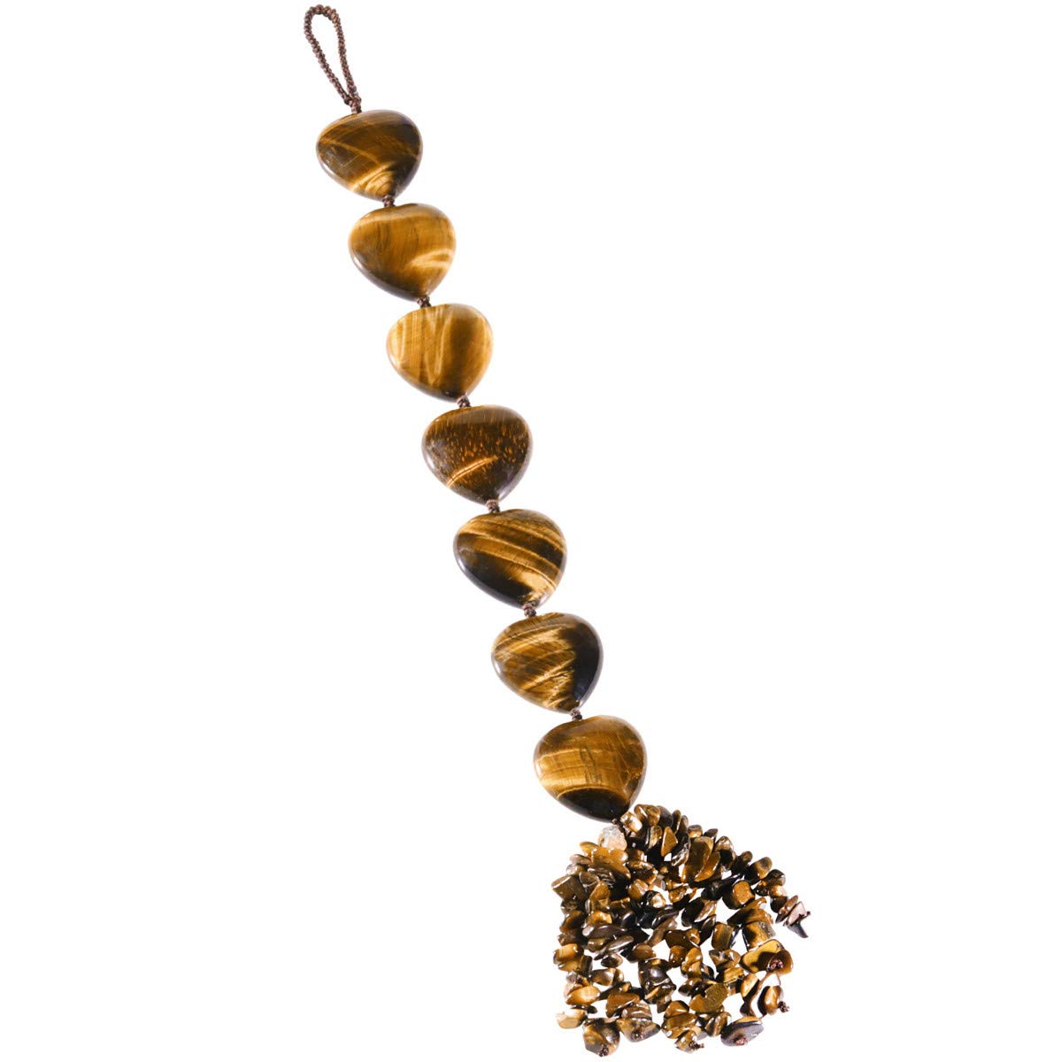 Nupuyai Tiger's Eye Heart Crystal Stone Hanging Ornament, Spiritual Healing Tumbled Gemstones Good Luck Fengshui Ornament for Car Home Decor, Reiki Yoga Meditation, 30-32cm