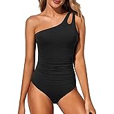 Holipick One Shoulder One Piece Swimsuit for Women Tummy Control Bathing Suits Modest Full Coverage Keyhole Swimwear