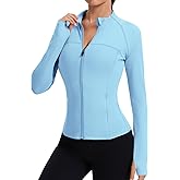 Rapbin Women's Full Zip Workout jackets Runing Slim Fit Athletic Tops With Thumb Holes