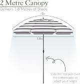 CHRISTOW 2m Beach Umbrella Tilting Parasol UV 30+ with Bag Grey/White view 3