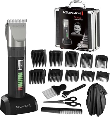 Máquina de Cortar Pelo Hombre cuchillas cerámica autoafilables, 0,8-40 mm Genius corte profesional, 10 peines guía, funcionamiento cable/batería, recargable, inalámbrico, litio HC5811