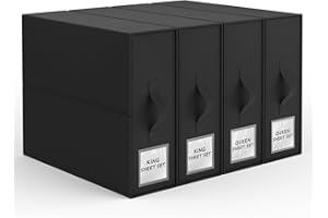 PARANTA Bed Sheet Organizers of 4 Pack, Closet Organizers and Storage, Foldable Bedding Organizing Containers for Blanket Duvet Cover flannel Sheets (Queen or King Size) Black