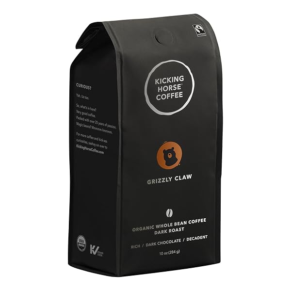 KICKING HORSE COFFEE, GRIZZLY CLAW, DARK ROAST, WHOLE BEAN, 10 OZ – CERTIFIED ORGANIC, FAIRTRADE, KOSHER COFFEE