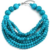 Caiyao Bohemian Multilayer African Wooden Beaded Strand Necklaces Vintage Colorful Layered Chunky Rainbow Beaded Bib Choker Necelace for Women Men Ethnic Costume Holiday Wedding Jewelry Gifts