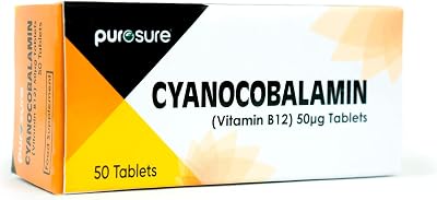 PuroSure Vitamin B12 50mcg Tablets 200 Count High Strength Cyanocobalamin