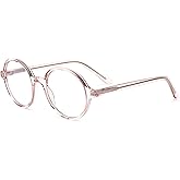 JFXQDR Round Blue Light Blocking Glasses Women Men, Circle Frame Computer Gaming Glasses Anti Glare & UV RF6206 (Clear Pink)