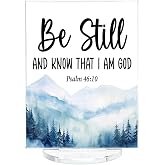Inspirational Christian Desk Decor - Bible Verse Gifts for Men Women - Be Still and Know That I Am God Psalm 46:10 Religious Acrylic Desk Plaque Home Office Shelf Table Decor